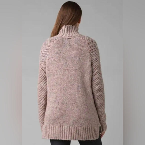 prAna Ibid Sweater Knit Wool Silk Blend Tunic Top Multicolor Speckled Tan XL - Picture 2 of 11